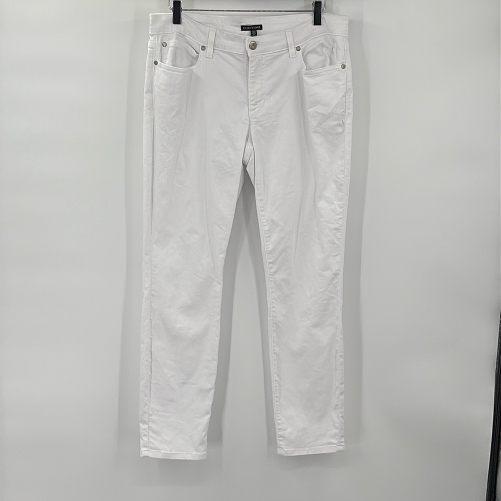 Eileen Fisher Organic Cotton Slim Leg Jeans in White - Size 10